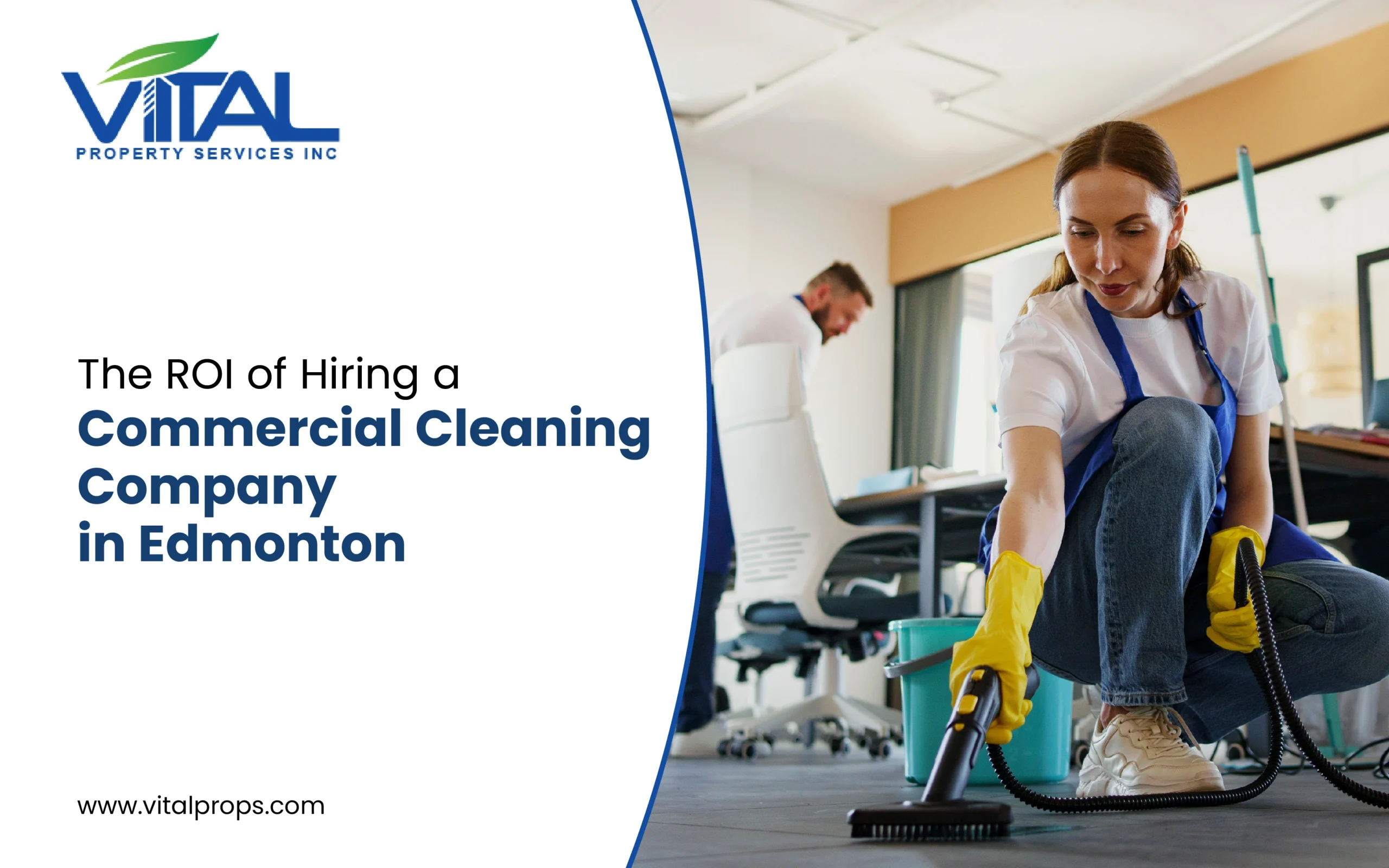 Professional commercial cleaners working in an office