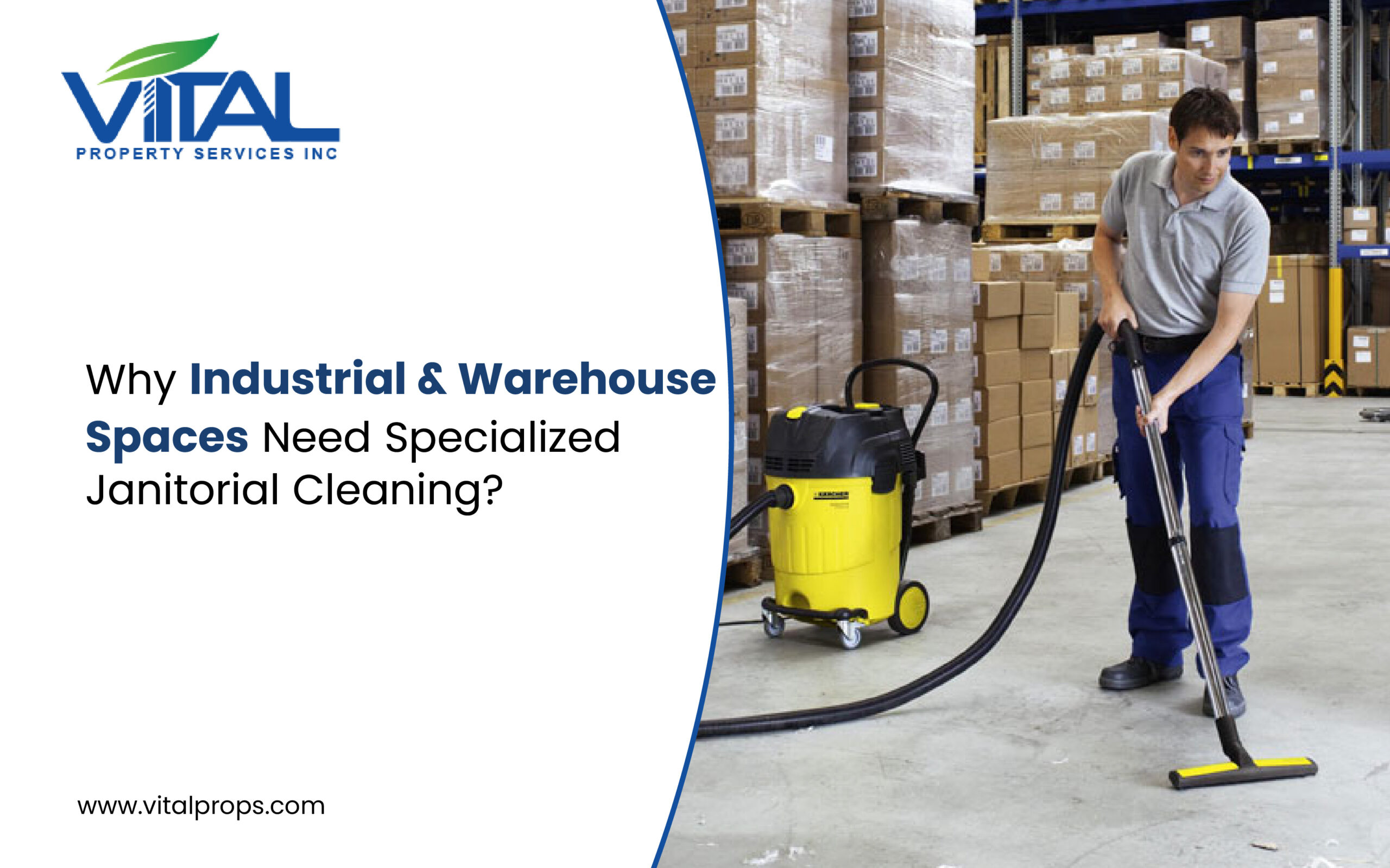 Janitor performing specialized cleaning in industrial warehouse