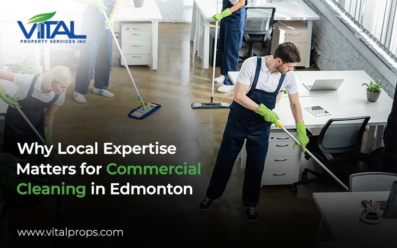 Commercial cleaners working efficiently in office space